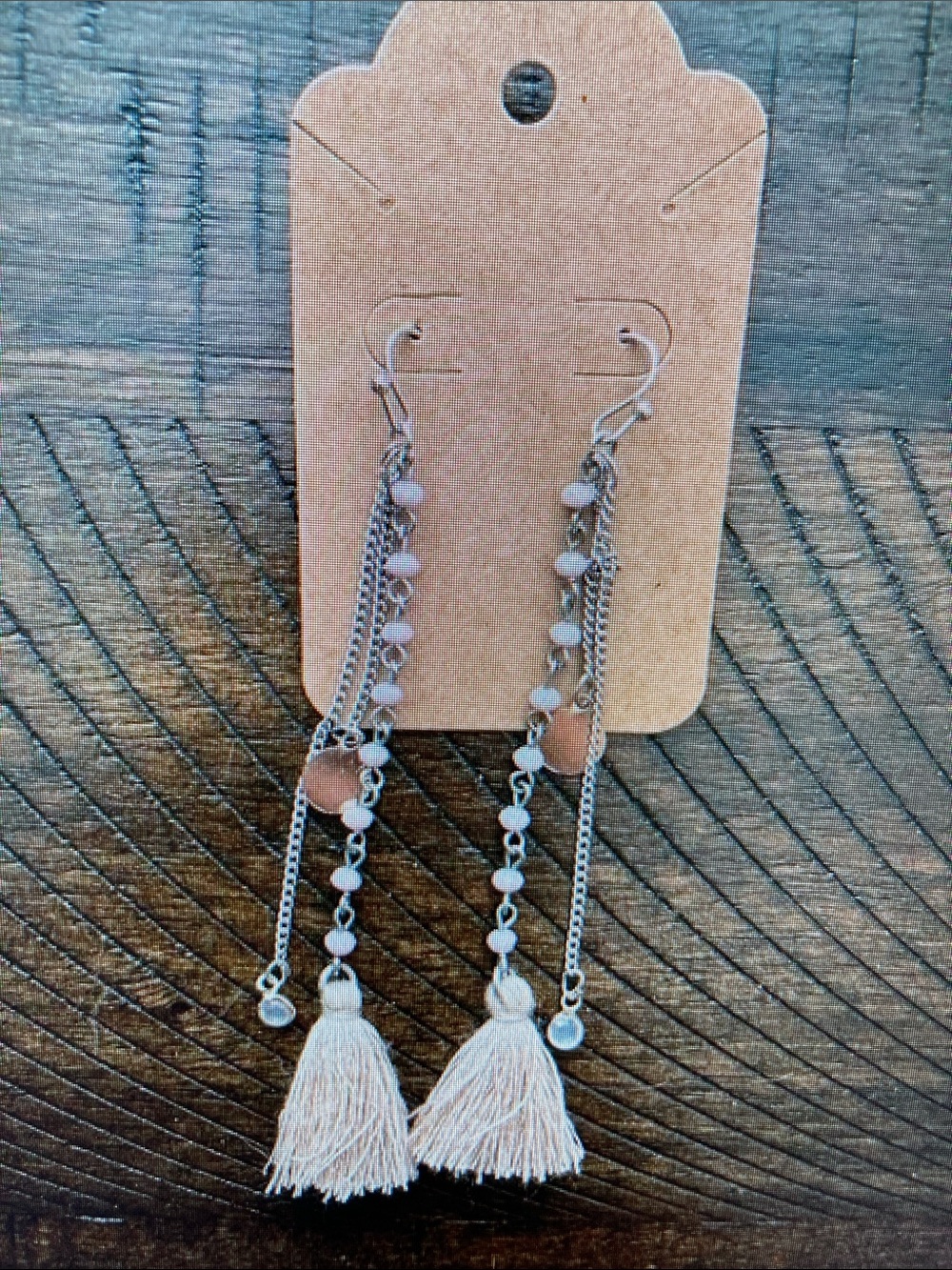 Long Tassel Drop Earrings with Blush Beads - Women's Jewelry
